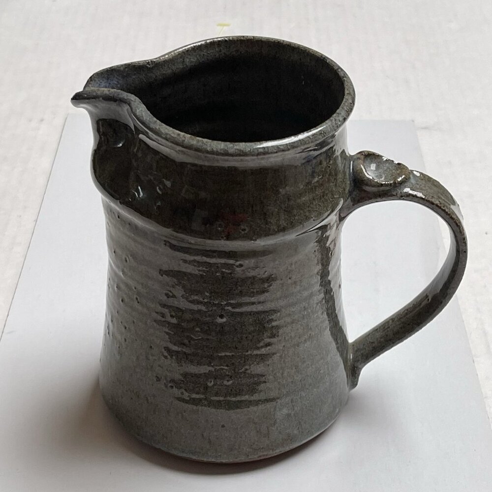 Handmade Glazed‎ Stoneware Pitcher Modernist Studio Pottery Artist Signed Hank